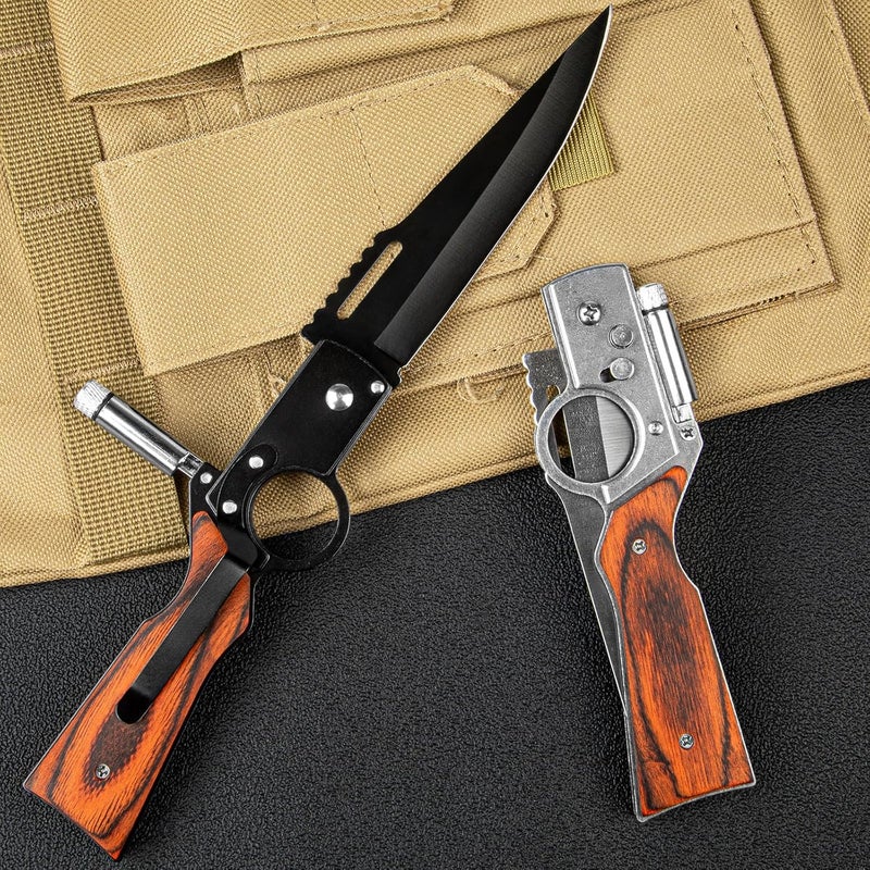 Whomyis 2 Pcs Pocket Knife Ak47 Folding Knife Stainless Steel Blade Lightweight Wooden Handle, Gifts for Men - Image 4